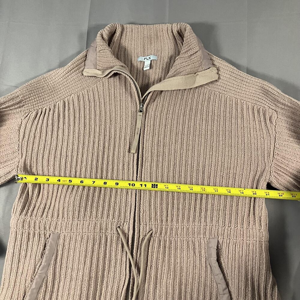 FLX Sweater Jacket Womens XL Tan Full Zip Ribbed‎ Knit Polyester Drawstring - Picture 11 of 15